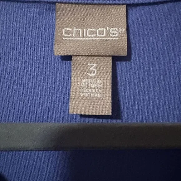 Chico's Smoked Yoke Notch Neck Smocked Tee Cotton Blend In Kensington Blue Sz 3 - Picture 3 of 6